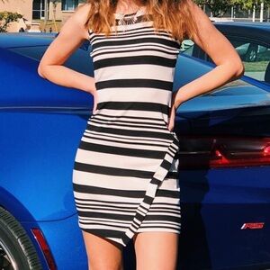 Pink Republic Black and White Striped Mini Dress